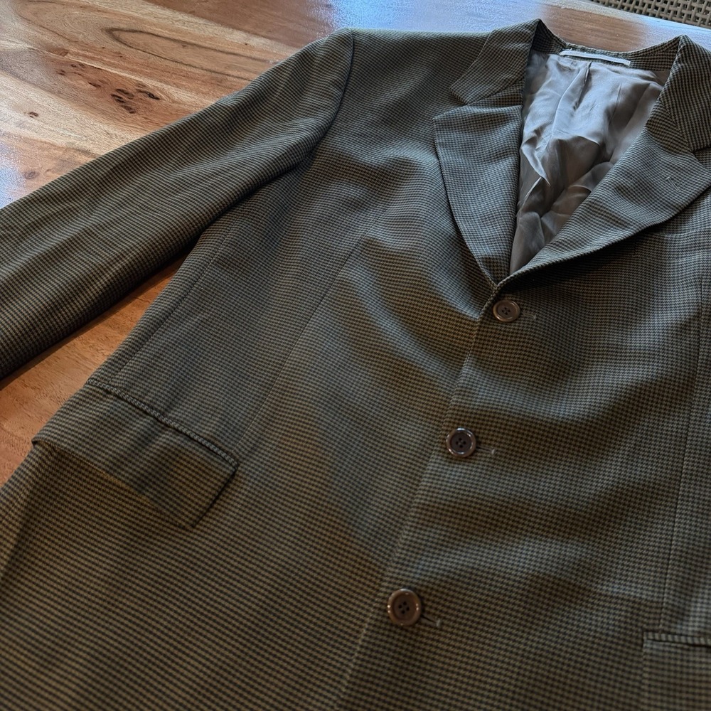 HUGO BOSS Men's 100% Virgin Wool Blazer Jacket Black Beige Check Plaid USA 44L T